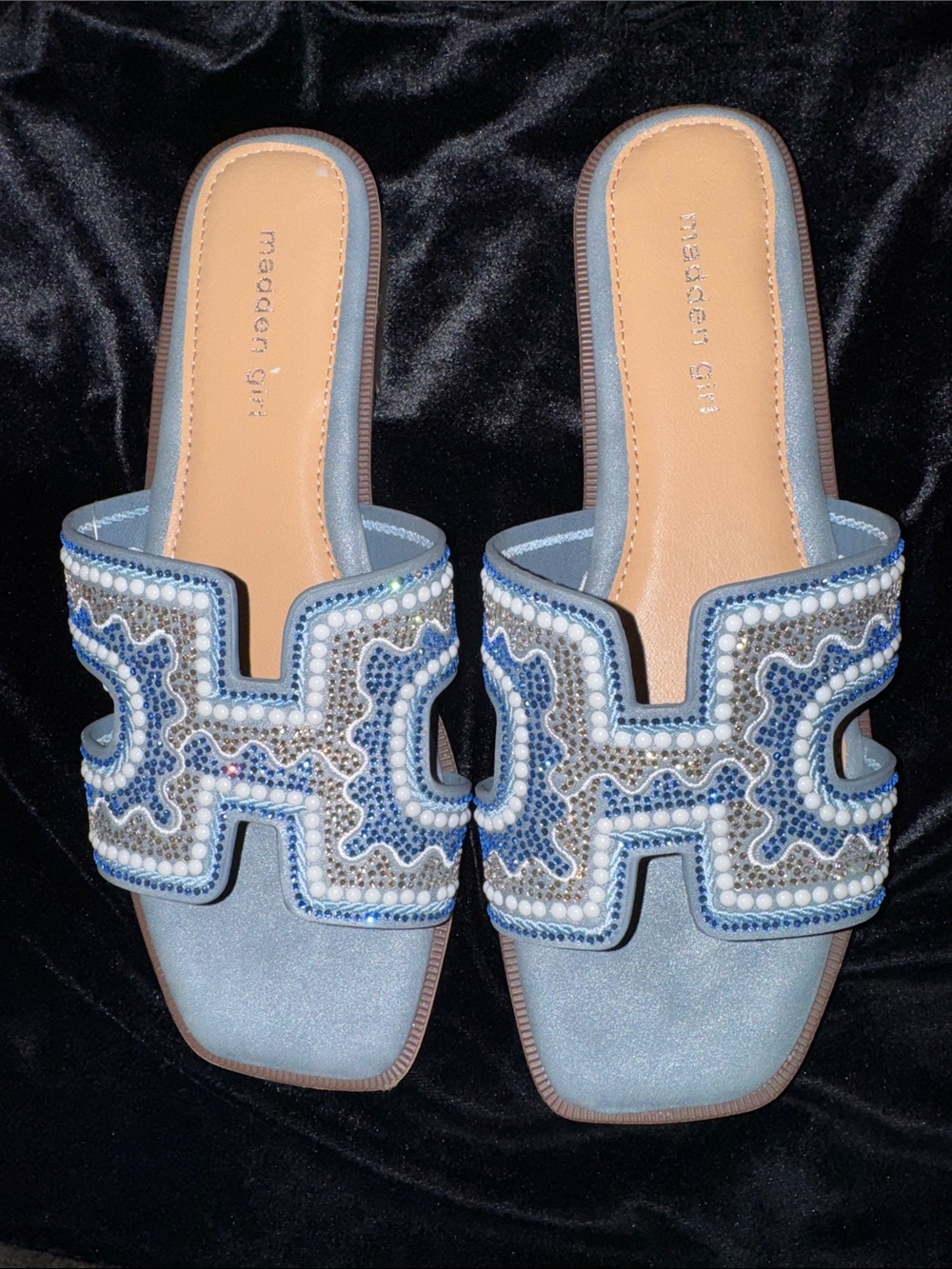 Madden Girl Light Blue Beaded Slide Mules
